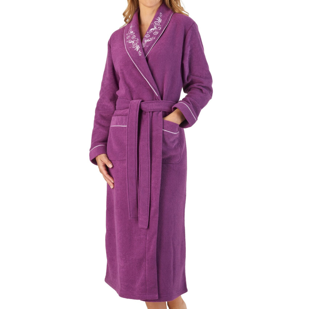 (Plum, Medium - UK 12/14) Slenderella Womens Shawl Collar Boucle Fleece Dressing Gown