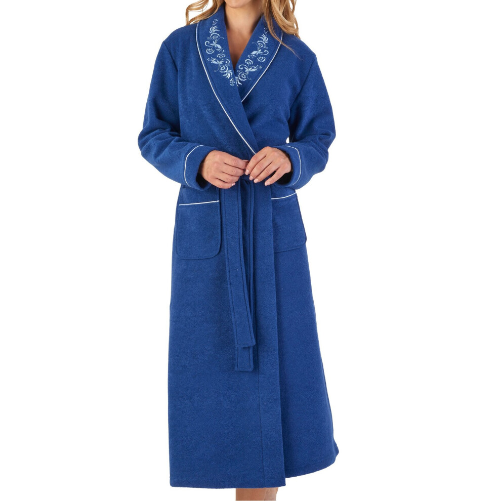 (Navy, Medium - UK 12/14) Slenderella Womens Shawl Collar Boucle Fleece Dressing Gown