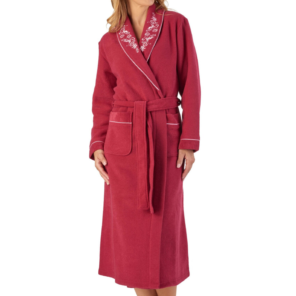 (Raspberry, Large - UK 16/18) Slenderella Womens Shawl Collar Boucle Fleece Dressing Gown