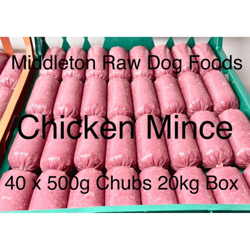 Frozen Dog Food Chicken Mince 40 x 500g chubs 20kg box. BARF RAW DIET