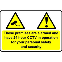 These premises are alarmed 24 hour CCTV in operation safety sign - Self adhesive sticker - 300mm x 200mm