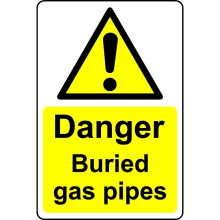 Danger buried gas pipes safety sign - 1mm Plastic sign - 100mm x 150mm