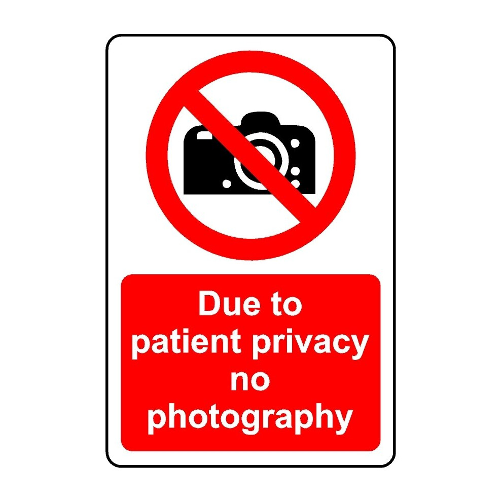 Due to patient privacy no photography safety sign - 1mm Plastic sign - 400mm x 300mm-image-OPC-PBGJQ76-NEW