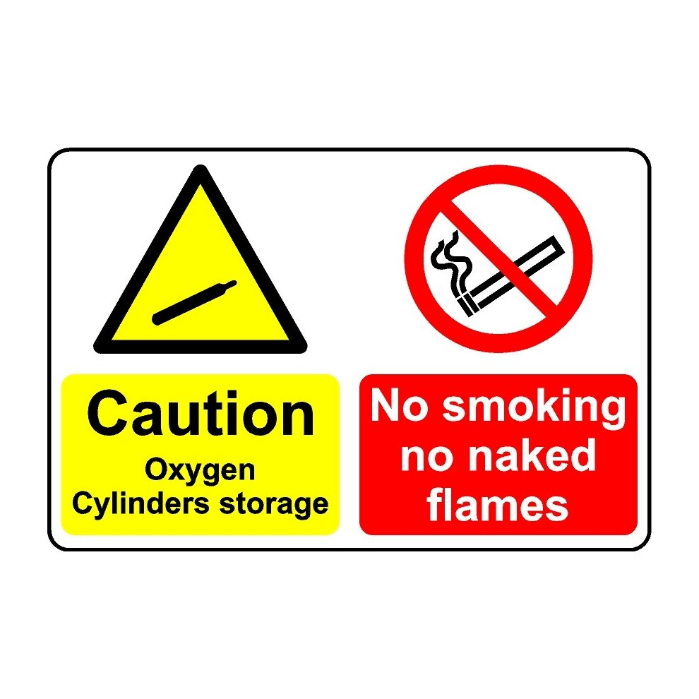 Caution oxygen cylinder storage no smoking or naked flames safety sign - 1mm Plastic sign - 400mm x 300mm