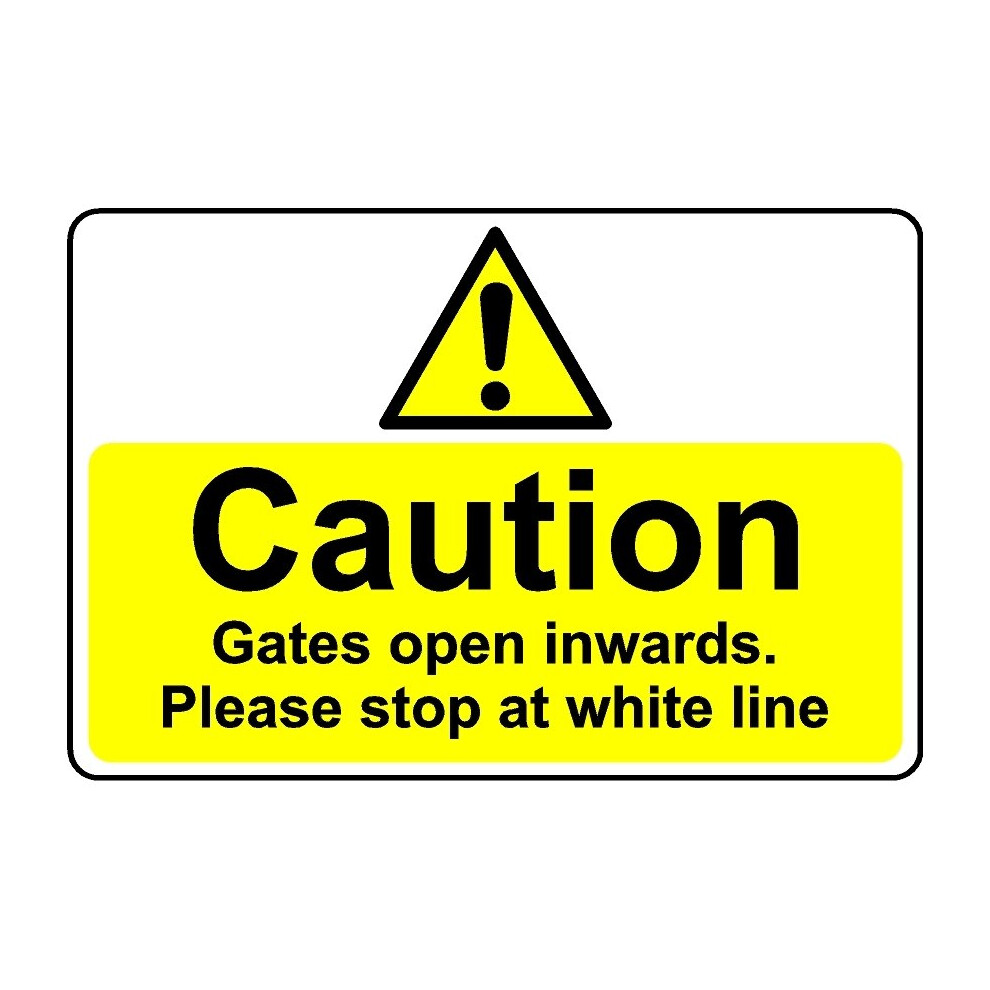 Caution gates open inwards stop at line safety sign - 3mm Aluminium sign - 300mm x 200mm-image-OPC-PBGJQD6-NEW