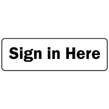 Sign in here sign (L) - Self adhesive sticker - 150mm x 50mm