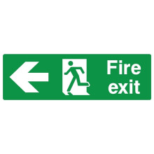 Fire exit left safety sign (L) - 3mm Aluminium sign - 600mm x 200mm
