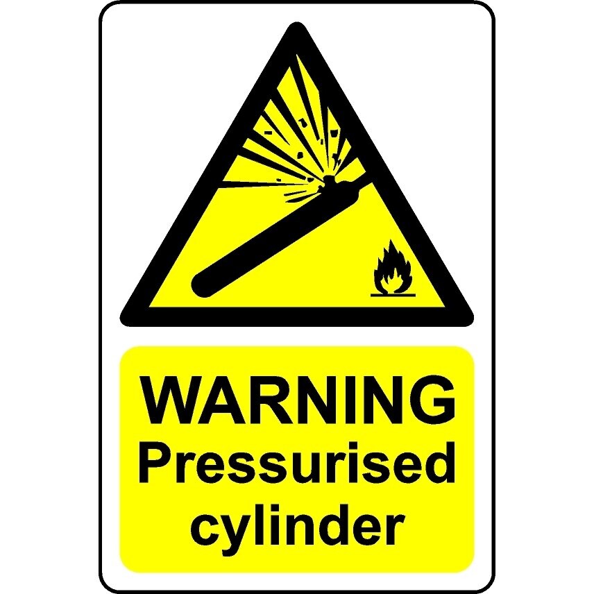 Warning pressurised cylinder safety sign - Self adhesive sticker ...