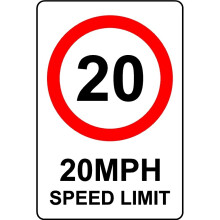 20mph speed limit alternate safety sign - Self adhesive sticker - 200mm x 150mm