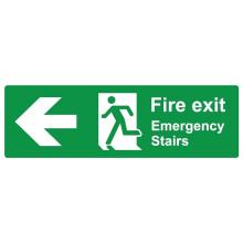Fire exit emergency stairs left safety sign (L) - 3mm Aluminium sign - 450m x 150mm