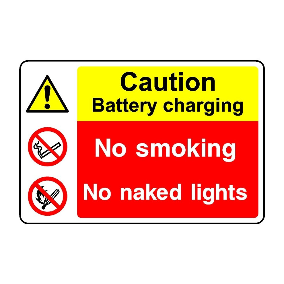 Caution battery charging no smoking no naked lights safety sign - 1mm Plastic sign - 200mm x 150mm-image-OPC-PBGJS86-NEW