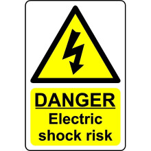 Danger electric shock risk safety sign - Self adhesive sticker - 200mm x 150mm