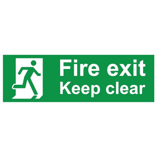 Fire exit keep clear safety sign (L) - 1mm Plastic sign - 600mm x 200mm