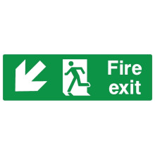 Fire exit down left safety sign (L) - Self adhesive sticker - 600mm x 200mm