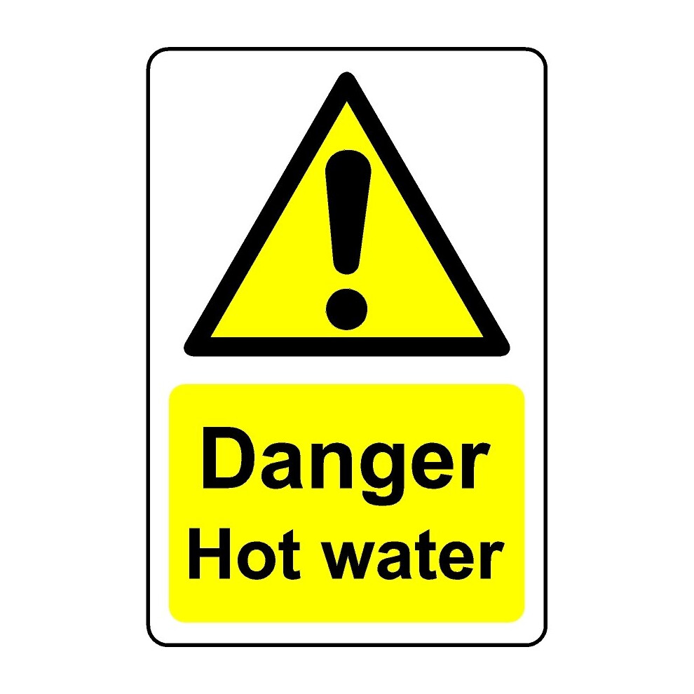 Danger hot water safety sign - Self adhesive sticker - 100mm x 150mm