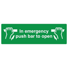 In emergency push bar to open safety sign (L) - 3mm Aluminium sign - 300mm x 100mm