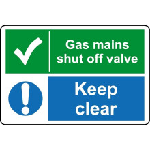 Gas mains shut off valve keep clear safety sign - 1mm Plastic sign - 200mm x 150mm