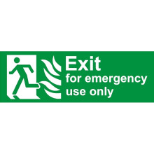 Exit for emergency use only fire pictogram safety sign (L) - Self adhesive sticker - 450m x 150mm