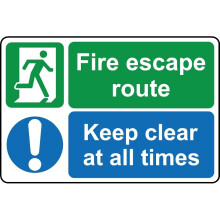 Fire escape route keep clear at all times safety sign - Self adhesive sticker - 400mm x 300mm