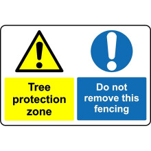 Tree protection zone do not remove fencing safety sign - Self adhesive sticker - 200mm x 150mm