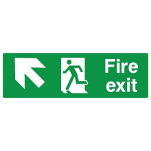 Fire exit up left safety sign (L) - 3mm Aluminium sign - 450m x 150mm
