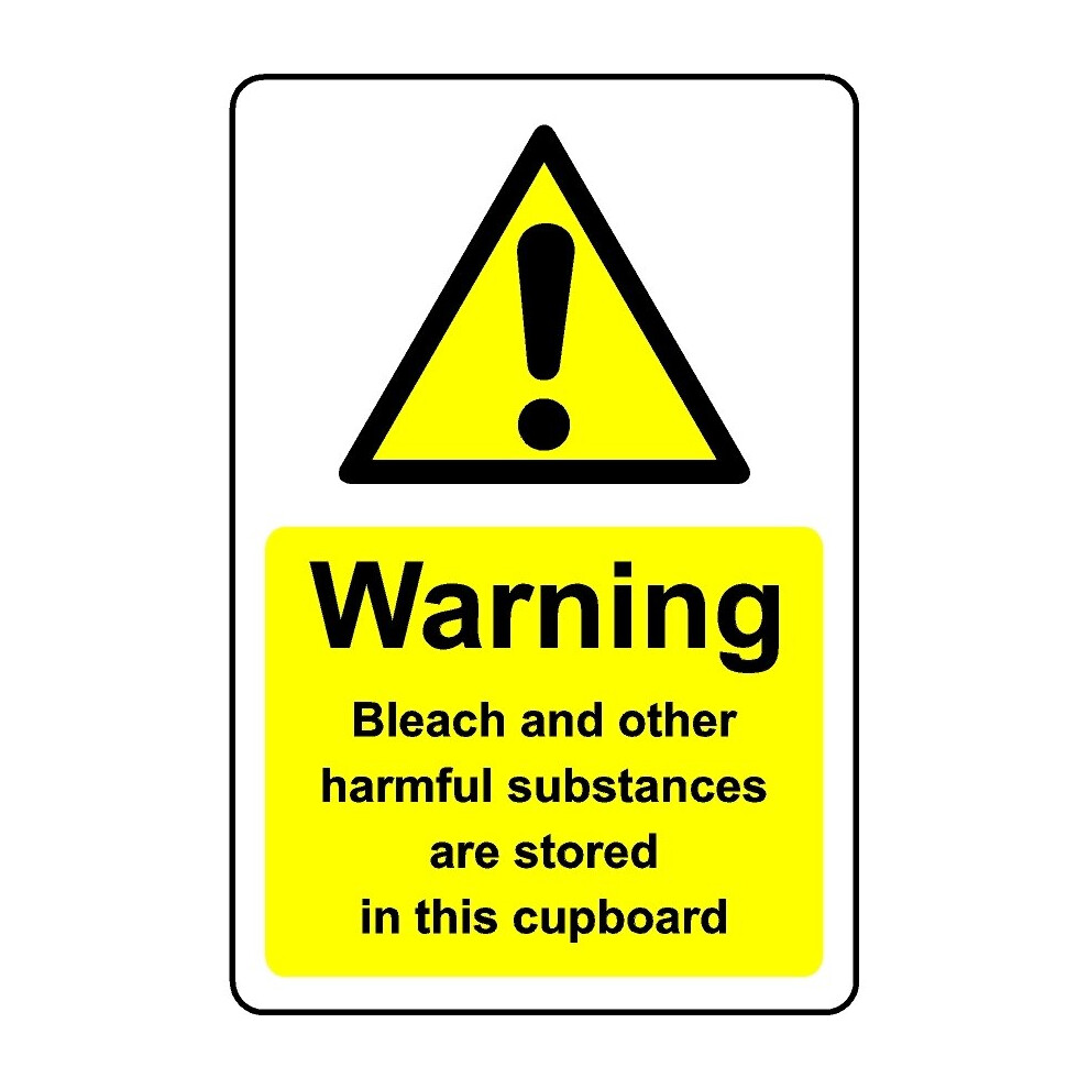 Kpcm Display Ltd Warning Bleach And Harmful Substances Stored In Cupboard Safety Sign - Self Adhesive Sticker - 100Mm X 150Mm