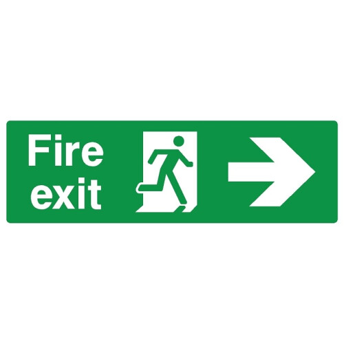 Fire exit right safety sign (L) - Self adhesive sticker - 300mm x 100mm