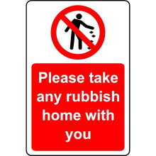 Please take any rubbish home with you safety sign - Self adhesive sticker - 200mm x 150mm