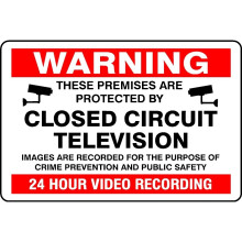 Warning closed circuit television 24hr recording safety sign - 3mm Aluminium sign - 200mm x 150mm