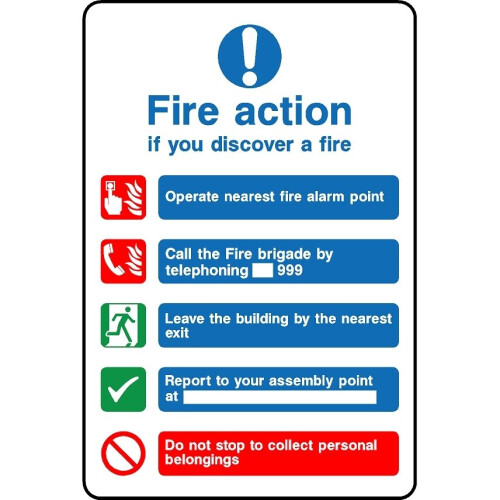 Fire action if you discover a fire instructions safety sign - 1mm ...