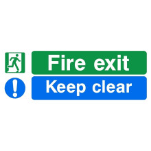 Fire exit keep clear multi safety sign (L) - 3mm Aluminium sign - 300mm x 100mm