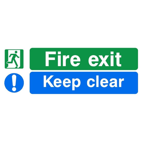 Fire exit keep clear multi safety sign (L) - 3mm Aluminium sign - 300mm x 100mm