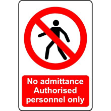No admittance authorised personnel only man safety sign - Self adhesive sticker - 400mm x 300mm