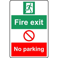 Fire exit no parking safety sign - Self adhesive sticker - 400mm x 300mm