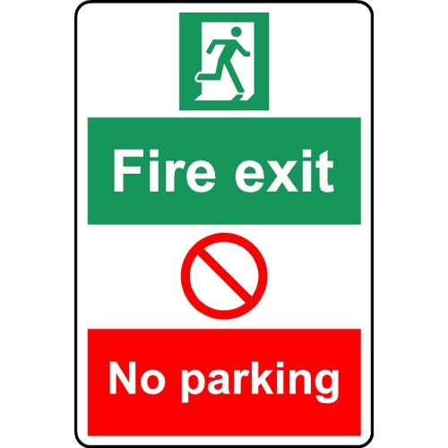 Fire exit no parking safety sign - Self adhesive sticker - 400mm x 300mm