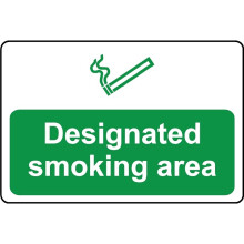 Designated Smoking Area Safety Sign, 1mm Plastic, 400mm x 300mm, Digitally Printed & Laminated, Drill/Screw or Tape Mount
