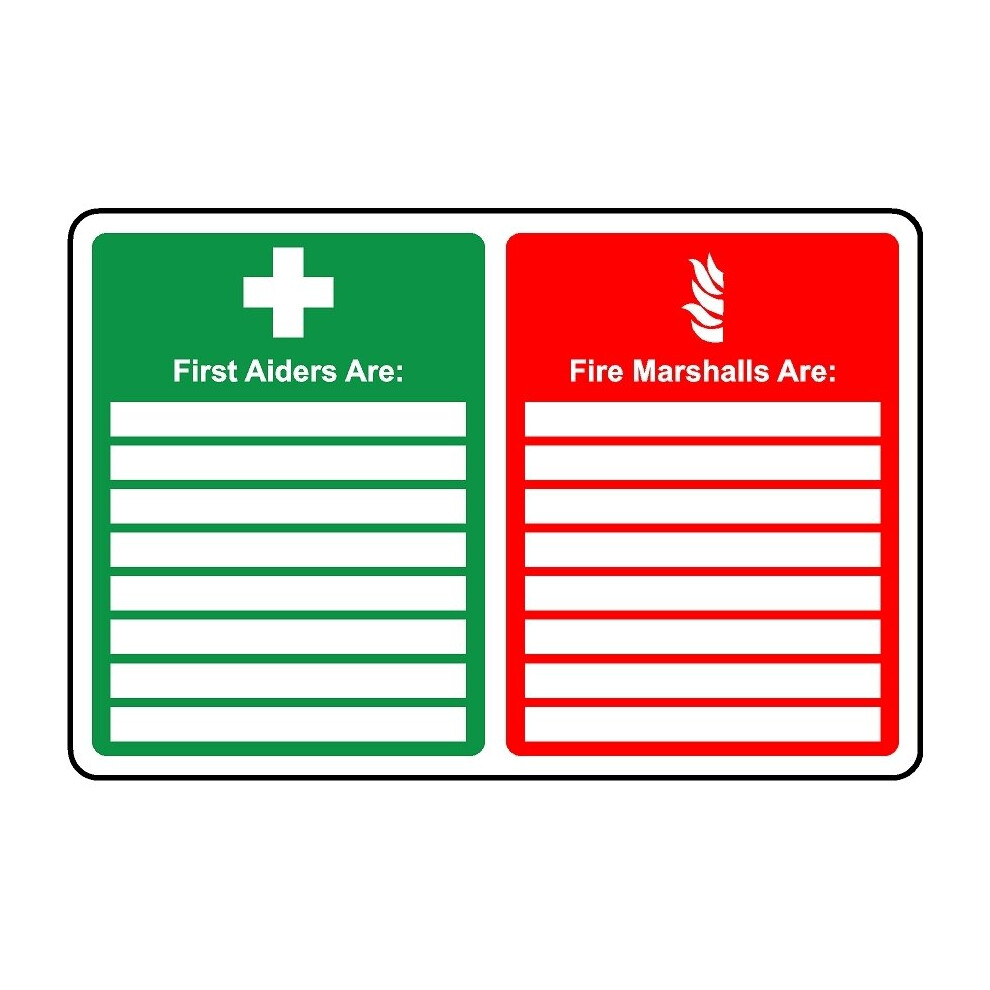 Kpcm Display Ltd First Aiders Are Blank Fire Marshals Are Blank Safety Sign - Self Adhesive Sticker - 400Mm X 300Mm