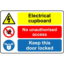 Electrical cupboard keep the door locked safety sign - Self adhesive sticker - 200mm x 150mm