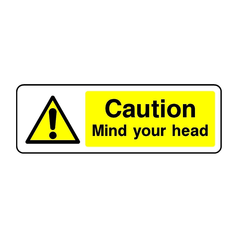 Caution mind your head safety sign (L) - Self adhesive sticker - 150mm x 50mm