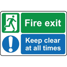 Fire exit keep clear at all times safety sign - 3mm Aluminium sign - 800mm x 600mm