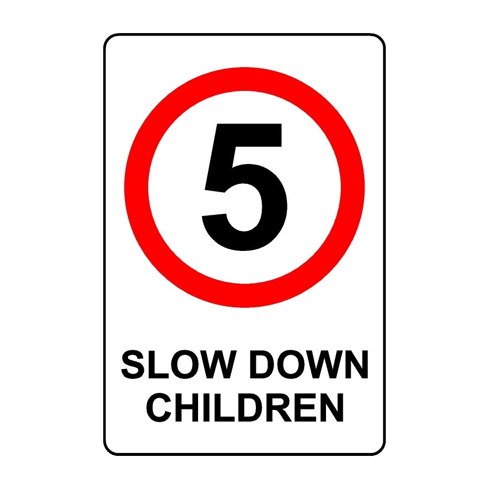 5mph slow down children safety sign - 3mm Aluminium sign - 200mm x 150mm