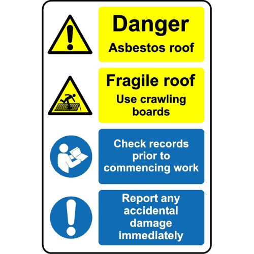 Danger asbestos roof use crawling boards safety sign - 1mm Plastic sign ...