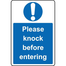 Please knock before entering safety sign - Self adhesive sticker - 200mm x 150mm