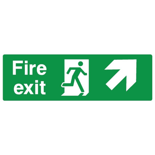 Fire exit up right safety sign (L) - Self adhesive sticker - 450m x 150mm