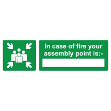 In case of fire your assembly point is safety sign (L) - 3mm Aluminium sign - 450m x 150mm