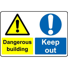 Dangerous building keep out safety sign - 1mm Plastic sign - 200mm x 150mm