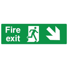Fire exit down right safety sign (L) - Self adhesive sticker - 600mm x 200mm