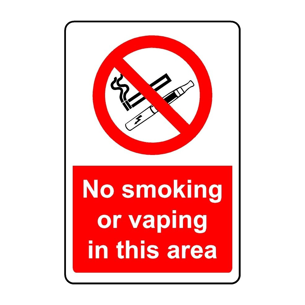 No smoking or vaping in this area safety sign - 1mm Plastic sign - 300mm x 200mm