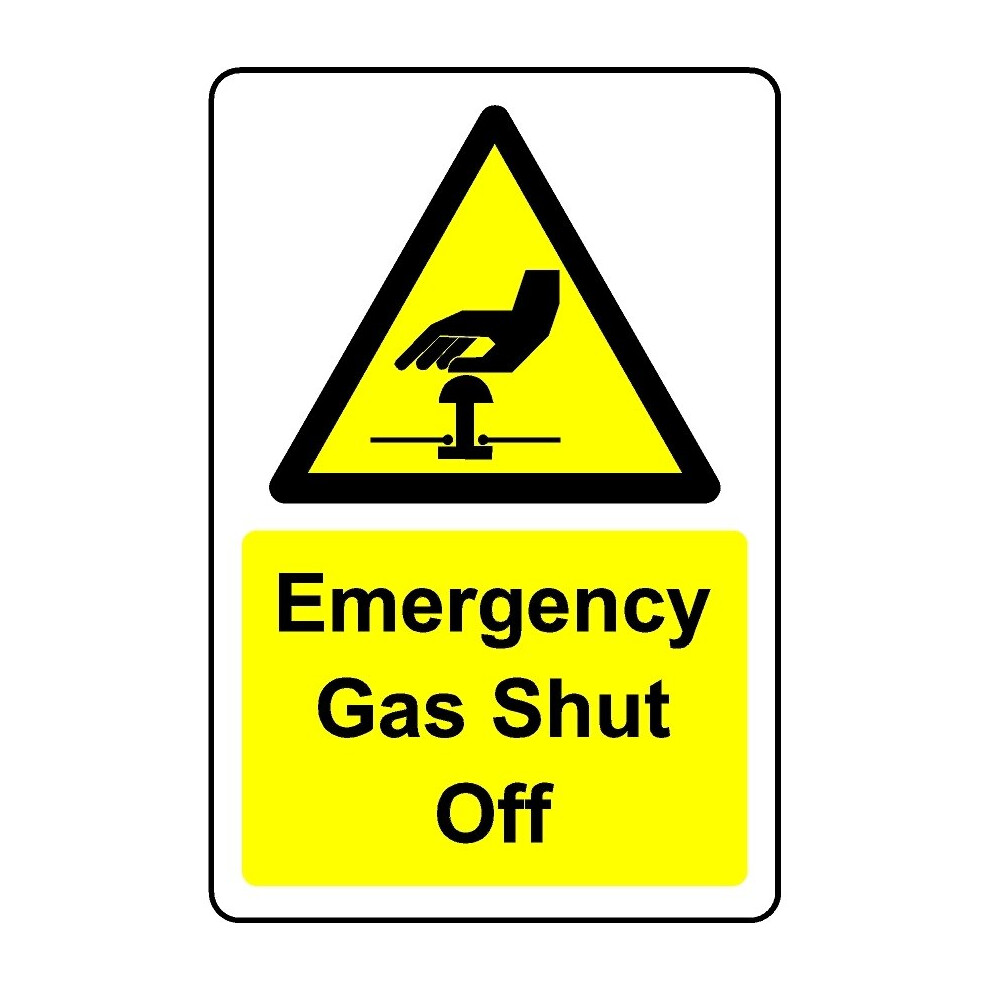 Emergency gas shut off safety sign - 1mm Plastic sign - 100mm x 150mm