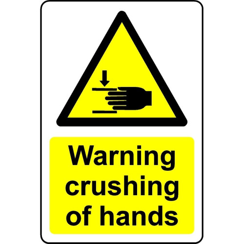 Warning crushing of hands safety sign - 1mm Plastic sign - 200mm x ...